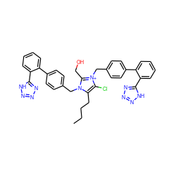 CCCCc1c(Cl)[n+](Cc2ccc(-c3ccccc3-c3nnn[nH]3)cc2)c(CO)n1Cc1ccc(-c2ccccc2-c2nnn[nH]2)cc1 ZINC000095588006