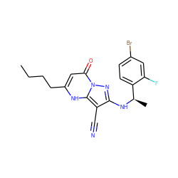 CCCCc1cc(=O)n2nc(N[C@H](C)c3ccc(Br)cc3F)c(C#N)c2[nH]1 ZINC000473249649