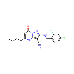 CCCCc1cc(=O)n2nc(NCc3ccc(Cl)cc3F)c(C#N)c2[nH]1 ZINC000473248267