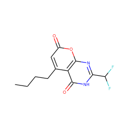 CCCCc1cc(=O)oc2nc(C(F)F)[nH]c(=O)c12 ZINC000066080020