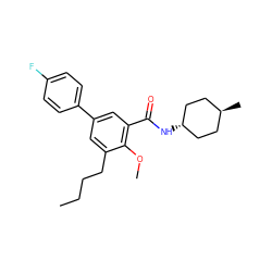 CCCCc1cc(-c2ccc(F)cc2)cc(C(=O)N[C@H]2CC[C@H](C)CC2)c1OC ZINC000653847661