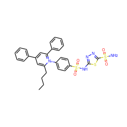 CCCCc1cc(-c2ccccc2)cc(-c2ccccc2)[n+]1-c1ccc(S(=O)(=O)Nc2nnc(S(N)(=O)=O)s2)cc1 ZINC000014956391