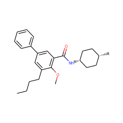 CCCCc1cc(-c2ccccc2)cc(C(=O)N[C@H]2CC[C@@H](C)CC2)c1OC ZINC000653851513