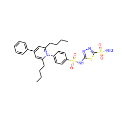 CCCCc1cc(-c2ccccc2)cc(CCCC)[n+]1-c1ccc(S(=O)(=O)Nc2nnc(S(N)(=O)=O)s2)cc1 ZINC000014956371