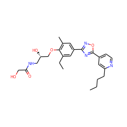 CCCCc1cc(-c2nc(-c3cc(C)c(OC[C@@H](O)CNC(=O)CO)c(CC)c3)no2)ccn1 ZINC000103244040