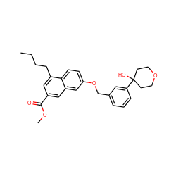 CCCCc1cc(C(=O)OC)cc2cc(OCc3cccc(C4(O)CCOCC4)c3)ccc12 ZINC000013759211