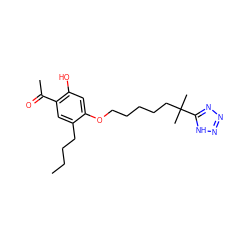 CCCCc1cc(C(C)=O)c(O)cc1OCCCCCC(C)(C)c1nnn[nH]1 ZINC000103263470