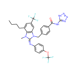 CCCCc1cc(C(F)(F)F)cc2c1n(C)/c(=N/c1ccc(OC(F)(F)F)cc1)n2Cc1ccc(C(=O)Nc2nnn[nH]2)cc1 ZINC000150543389