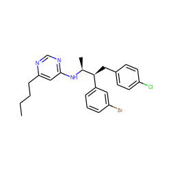 CCCCc1cc(N[C@@H](C)[C@@H](Cc2ccc(Cl)cc2)c2cccc(Br)c2)ncn1 ZINC000043074435