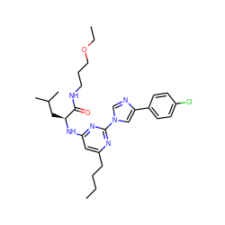 CCCCc1cc(N[C@@H](CC(C)C)C(=O)NCCCOCC)nc(-n2cnc(-c3ccc(Cl)cc3)c2)n1 ZINC000036143743