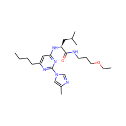 CCCCc1cc(N[C@@H](CC(C)C)C(=O)NCCCOCC)nc(-n2cnc(C)c2)n1 ZINC000036143754