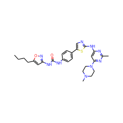 CCCCc1cc(NC(=O)Nc2ccc(-c3cnc(Nc4cc(N5CCN(C)CC5)nc(C)n4)s3)cc2)no1 ZINC000473109191