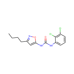 CCCCc1cc(NC(=O)Nc2cccc(Cl)c2Cl)on1 ZINC000026170749