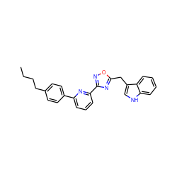 CCCCc1ccc(-c2cccc(-c3noc(Cc4c[nH]c5ccccc45)n3)n2)cc1 ZINC000653710194