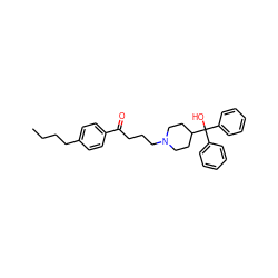 CCCCc1ccc(C(=O)CCCN2CCC(C(O)(c3ccccc3)c3ccccc3)CC2)cc1 ZINC000036351456