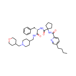 CCCCc1ccc(C(=O)NC2(C(=O)N[C@@H](Cc3ccccc3)C(=O)NCC3CCN(CC4CCOCC4)CC3)CCCC2)nc1 ZINC000066100604