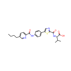 CCCCc1ccc(C(=O)Nc2ccc(-c3cnc(C(=O)N[C@H](C(=O)O)C(C)C)s3)cc2)nc1 ZINC000096272768