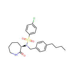 CCCCc1ccc(CN([C@@H]2CCCCNC2=O)S(=O)(=O)c2ccc(Cl)cc2)cc1 ZINC000028957601