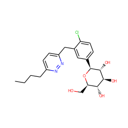 CCCCc1ccc(Cc2cc([C@@H]3O[C@H](CO)[C@@H](O)[C@H](O)[C@H]3O)ccc2Cl)nn1 ZINC000049110927