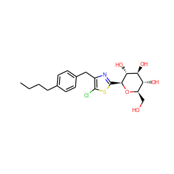 CCCCc1ccc(Cc2nc([C@@H]3O[C@H](CO)[C@@H](O)[C@H](O)[C@H]3O)sc2Cl)cc1 ZINC000058554852