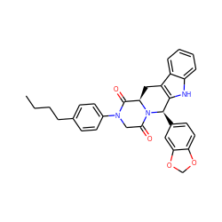 CCCCc1ccc(N2CC(=O)N3[C@H](Cc4c([nH]c5ccccc45)[C@H]3c3ccc4c(c3)OCO4)C2=O)cc1 ZINC000028885173