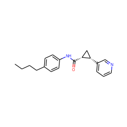 CCCCc1ccc(NC(=O)[C@@H]2C[C@@H]2c2cccnc2)cc1 ZINC000058144762