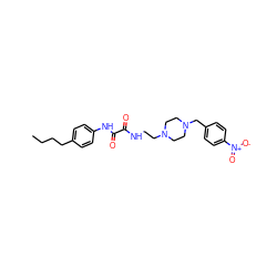 CCCCc1ccc(NC(=O)C(=O)NCCN2CCN(Cc3ccc([N+](=O)[O-])cc3)CC2)cc1 ZINC000013136018