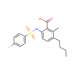 CCCCc1ccc(NS(=O)(=O)c2ccc(F)cc2)c(C(=O)O)c1C ZINC000014965045