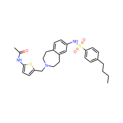 CCCCc1ccc(S(=O)(=O)Nc2ccc3c(c2)CCN(Cc2ccc(NC(C)=O)s2)CC3)cc1 ZINC000049019484