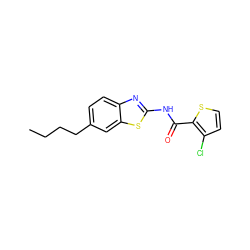 CCCCc1ccc2nc(NC(=O)c3sccc3Cl)sc2c1 ZINC000072142402