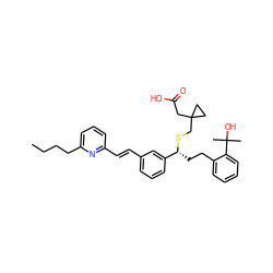 CCCCc1cccc(/C=C/c2cccc([C@@H](CCc3ccccc3C(C)(C)O)SCC3(CC(=O)O)CC3)c2)n1 ZINC000027523767