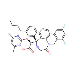 CCCCc1cccc([C@]2([C@H](Oc3nc(C)cc(C)n3)C(=O)O)NCC(=O)N(Cc3c(F)cc(F)cc3F)c3ccccc32)c1 ZINC000101004632