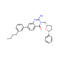 CCCCc1cccc(-c2ccc3c(=O)n(C[C@@H]4CC[C@H](c5ccccc5)O4)c(N)nc3c2)c1 ZINC000653703928