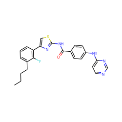 CCCCc1cccc(-c2csc(NC(=O)c3ccc(Nc4ccncn4)cc3)n2)c1F ZINC000028952568