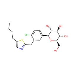 CCCCc1cnc(Cc2cc([C@@H]3O[C@H](CO)[C@@H](O)[C@H](O)[C@H]3O)ccc2Cl)s1 ZINC000066066628