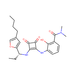 CCCCc1coc([C@@H](CC)Nc2c(Nc3cccc(C(=O)N(C)C)c3O)c(=O)c2=O)c1 ZINC000101117269