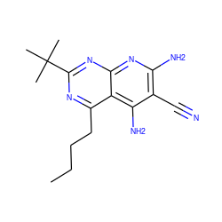 CCCCc1nc(C(C)(C)C)nc2nc(N)c(C#N)c(N)c12 ZINC000473154220