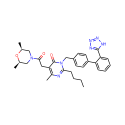 CCCCc1nc(C)c(CC(=O)N2C[C@H](C)O[C@H](C)C2)c(=O)n1Cc1ccc(-c2ccccc2-c2nnn[nH]2)cc1 ZINC000073258680