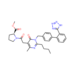 CCCCc1nc(C)c(CC(=O)N2CCC[C@H]2C(=O)OC)c(=O)n1Cc1ccc(-c2ccccc2-c2nnn[nH]2)cc1 ZINC000003842620