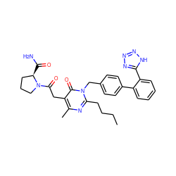 CCCCc1nc(C)c(CC(=O)N2CCC[C@H]2C(N)=O)c(=O)n1Cc1ccc(-c2ccccc2-c2nnn[nH]2)cc1 ZINC000003842621