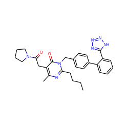 CCCCc1nc(C)c(CC(=O)N2CCCC2)c(=O)n1Cc1ccc(-c2ccccc2-c2nnn[nH]2)cc1 ZINC000003825625