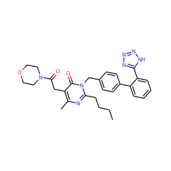 CCCCc1nc(C)c(CC(=O)N2CCOCC2)c(=O)n1Cc1ccc(-c2ccccc2-c2nnn[nH]2)cc1 ZINC000001890623