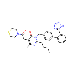 CCCCc1nc(C)c(CC(=O)N2CCSCC2)c(=O)n1Cc1ccc(-c2ccccc2-c2nnn[nH]2)cc1 ZINC000073258679