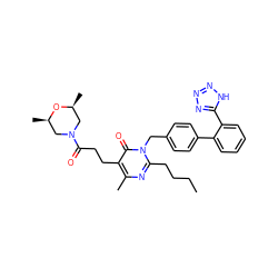 CCCCc1nc(C)c(CCC(=O)N2C[C@H](C)O[C@H](C)C2)c(=O)n1Cc1ccc(-c2ccccc2-c2nnn[nH]2)cc1 ZINC000073277668