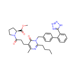 CCCCc1nc(C)c(CCC(=O)N2CCC[C@H]2C(=O)OC)c(=O)n1Cc1ccc(-c2ccccc2-c2nnn[nH]2)cc1 ZINC000073292618