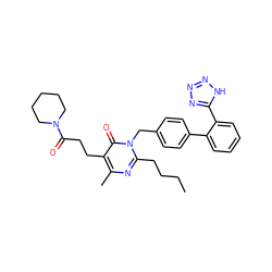 CCCCc1nc(C)c(CCC(=O)N2CCCCC2)c(=O)n1Cc1ccc(-c2ccccc2-c2nnn[nH]2)cc1 ZINC000073292691