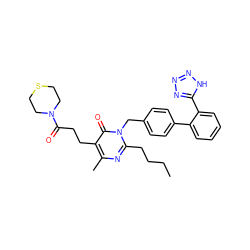 CCCCc1nc(C)c(CCC(=O)N2CCSCC2)c(=O)n1Cc1ccc(-c2ccccc2-c2nnn[nH]2)cc1 ZINC000073292625