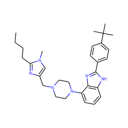 CCCCc1nc(CN2CCN(c3cccc4[nH]c(-c5ccc(C(C)(C)C)cc5)nc34)CC2)cn1C ZINC000040953597