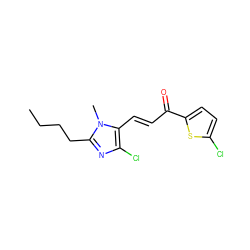 CCCCc1nc(Cl)c(/C=C/C(=O)c2ccc(Cl)s2)n1C ZINC000072106604