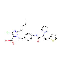 CCCCc1nc(Cl)c(C(=O)O)n1Cc1ccc(NC(=O)[C@H](Cc2cccs2)n2cccc2)cc1 ZINC000013828008